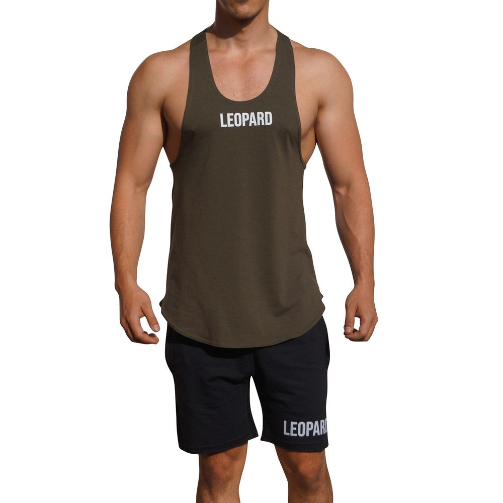 Gym Stringer Tank Verde Militar Logo Blanco