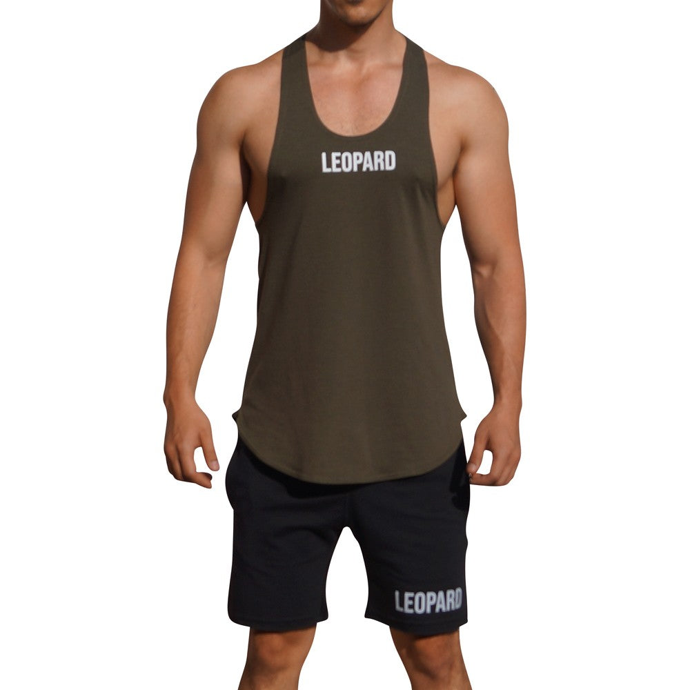 Gym Stringer Tank Verde Militar Logo Blanco