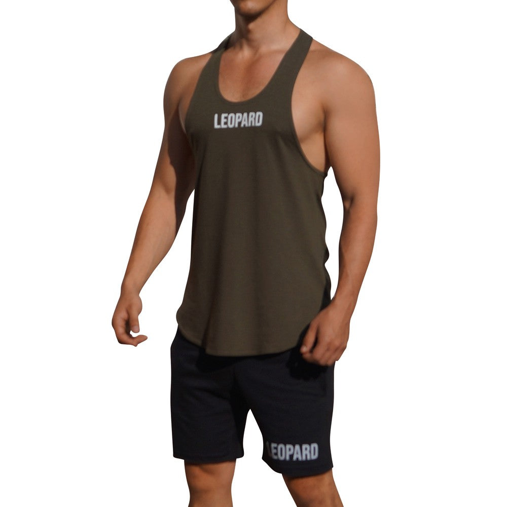 Gym Stringer Tank Verde Militar Logo Blanco