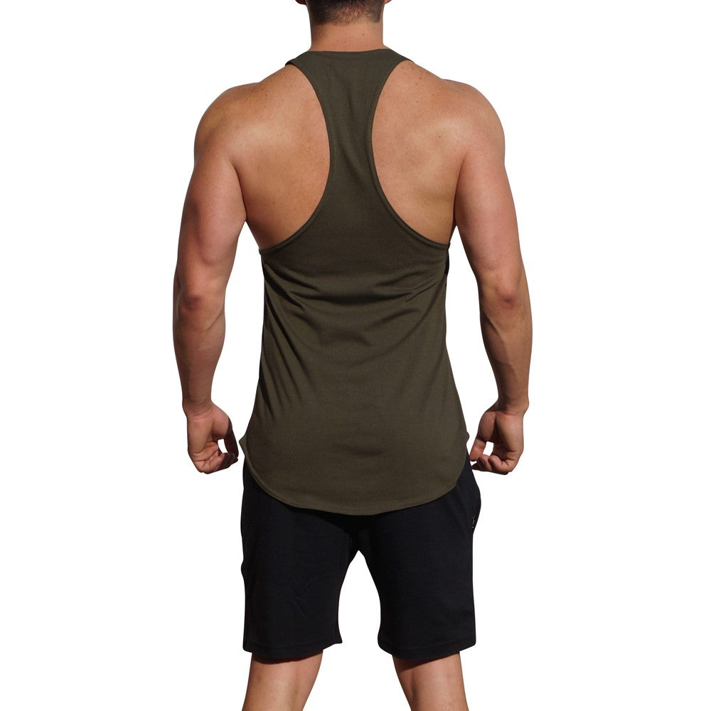Gym Stringer Tank Verde Militar Logo Blanco