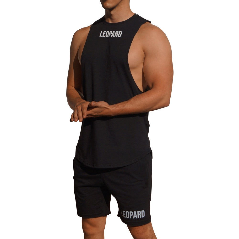 Gym Sleeveless Tee Black Logo White