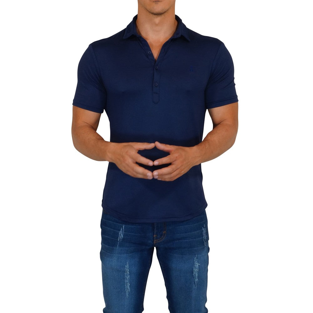 Sateen Luxe Polo Shirt Short Sleeve Navy