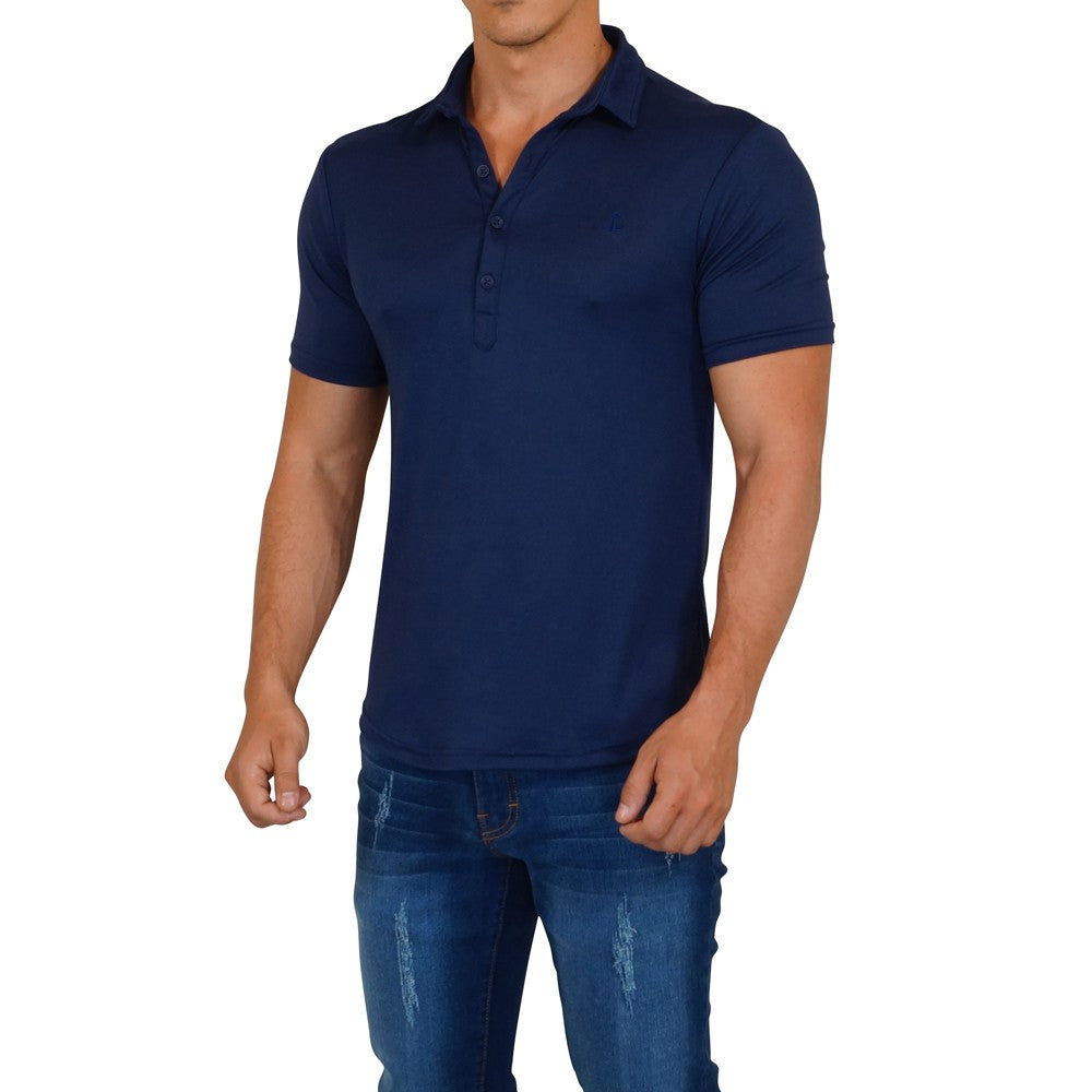 Sateen Luxe Polo Shirt Short Sleeve Navy