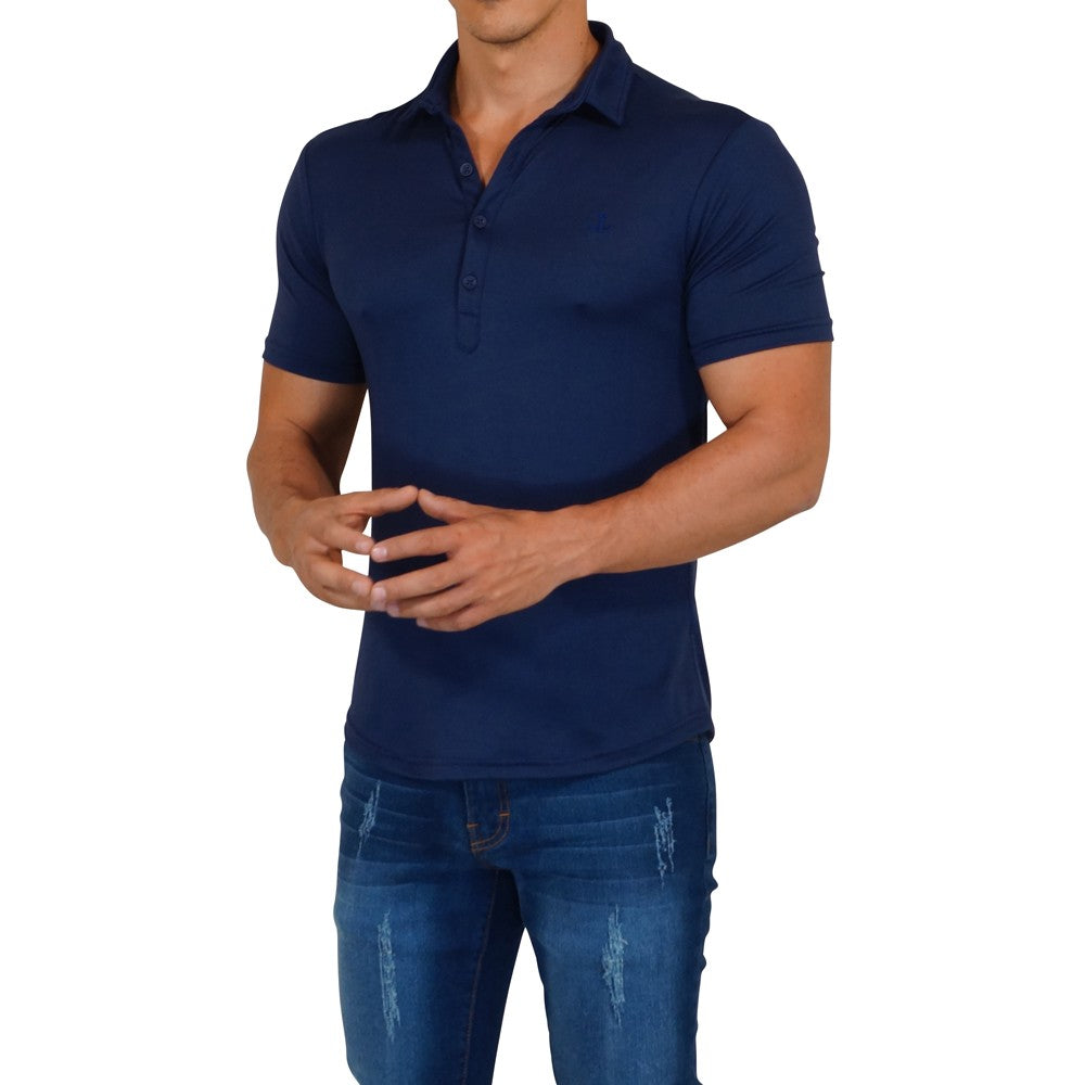 Sateen Luxe Polo Shirt Short Sleeve Navy