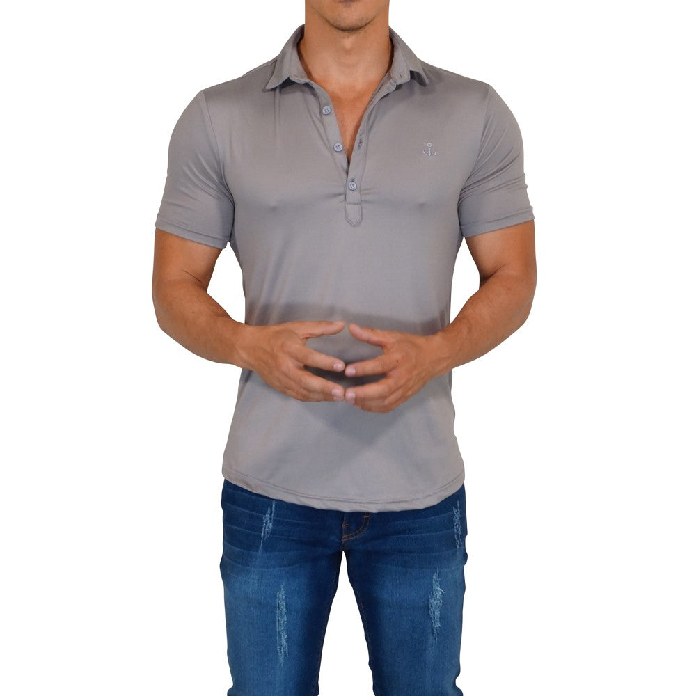 Sateen Luxe Polo Shirt Short Sleeve Light Gray