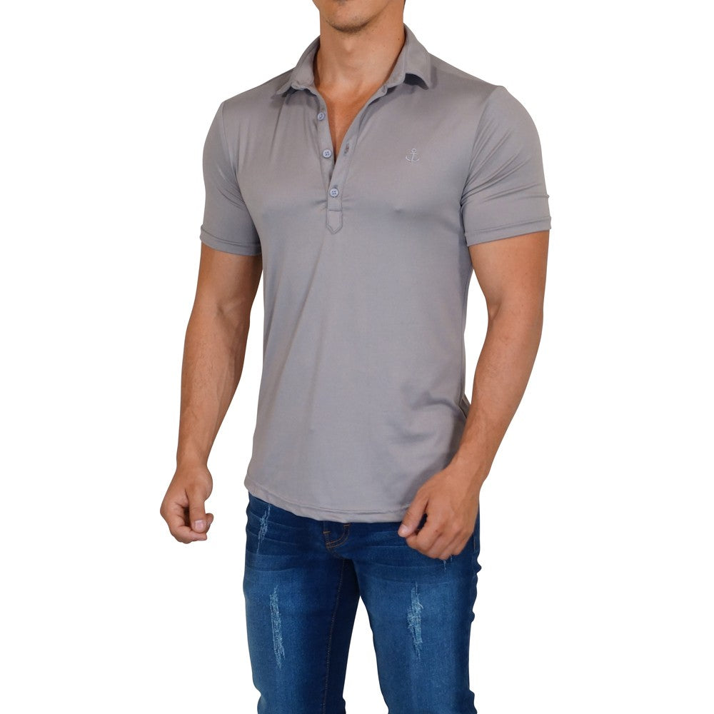 Sateen Luxe Polo Shirt Short Sleeve Light Gray