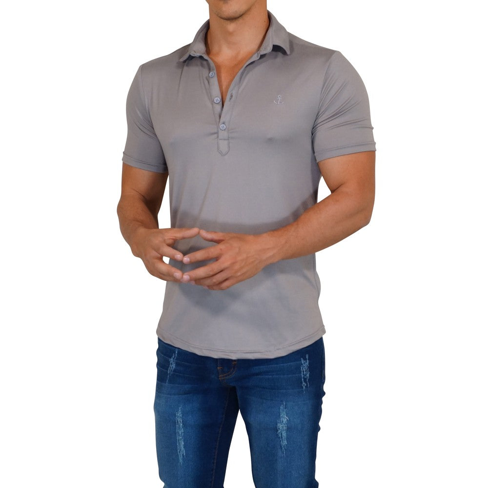 Sateen Luxe Polo Shirt Short Sleeve Light Gray