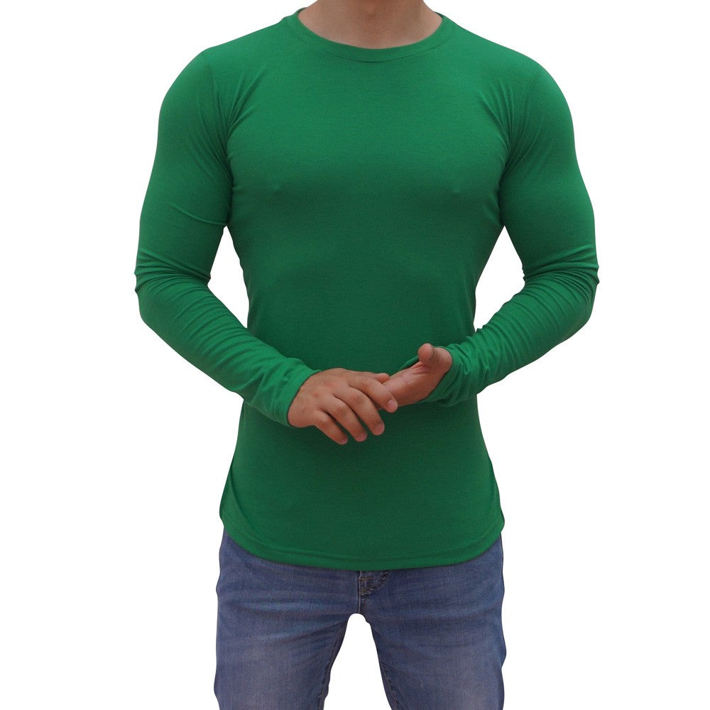 Long Sleeve Round Neck Green Flag T-shirt With Opening