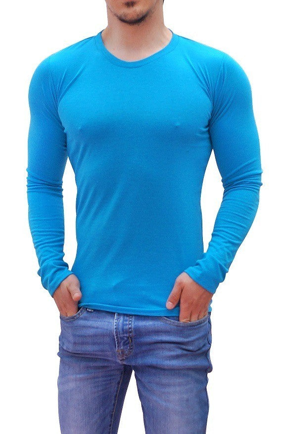 Playera Manga Larga Cuello Redondo Azul Turquesa