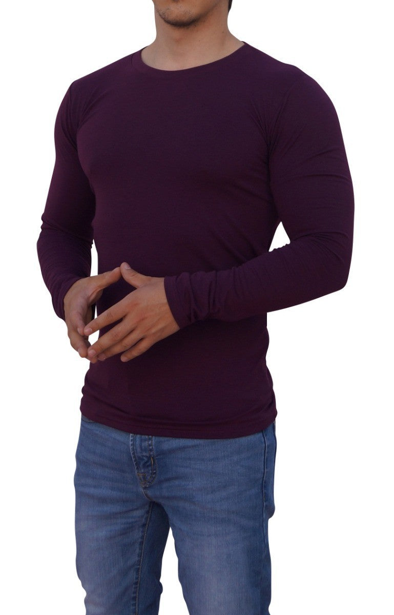 Playera Manga Larga Cuello Redondo Vino