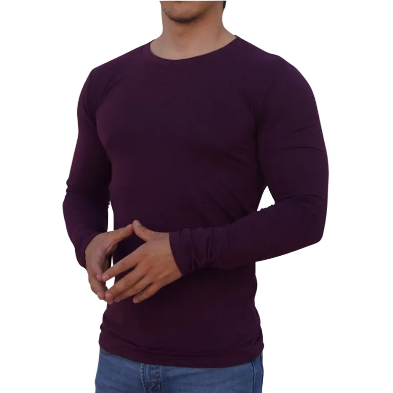Playera Manga Larga Cuello Redondo Vino
