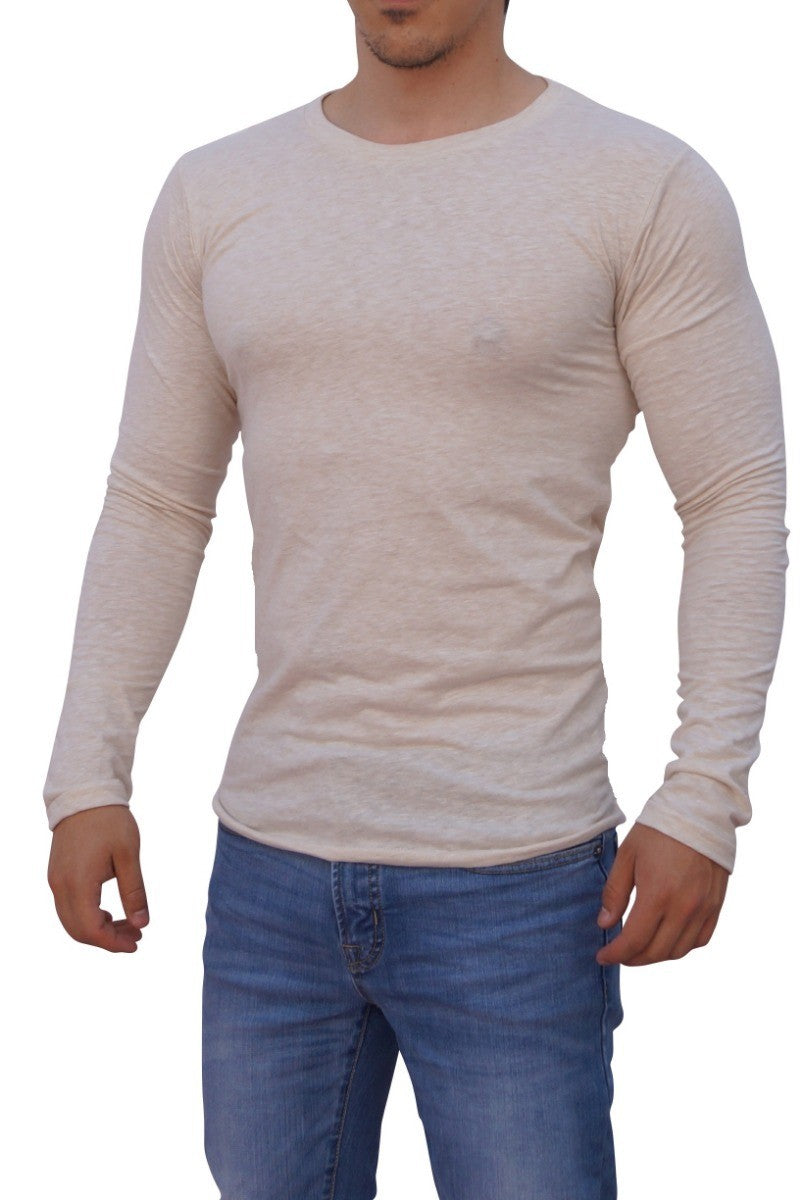 Oatmeal Round Neck Long Sleeve T-shirt