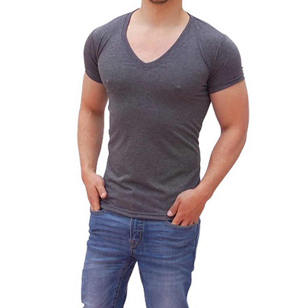 Playera Cuello V Profundo Gris Oxford