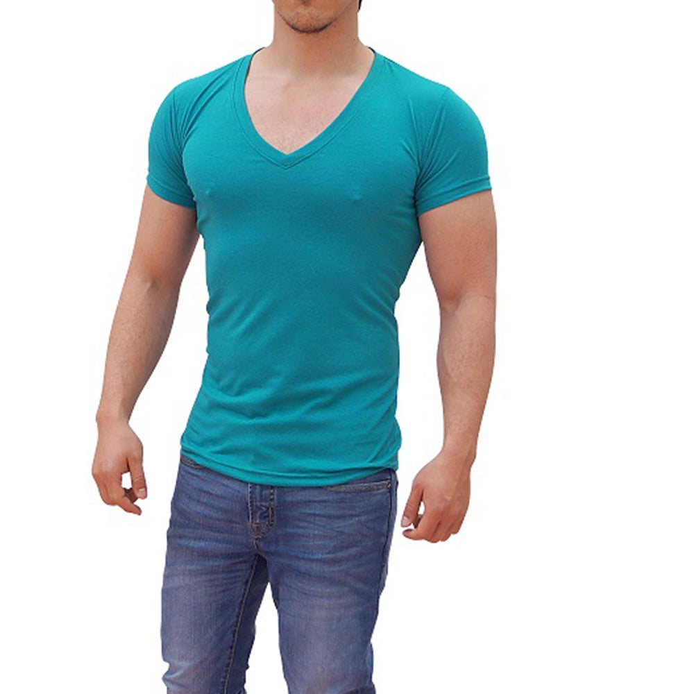 Water Green Deep V Neck T-shirt