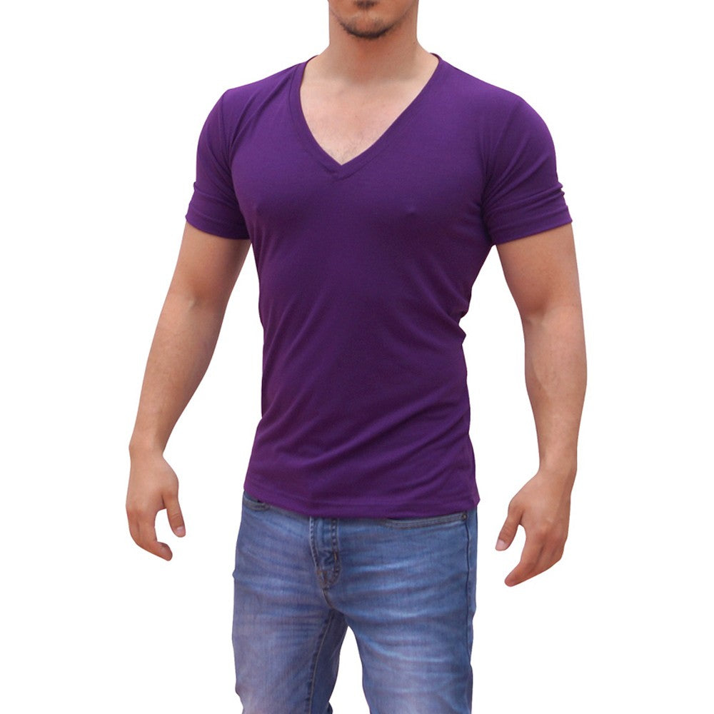 Purple Deep V Neck T-shirt