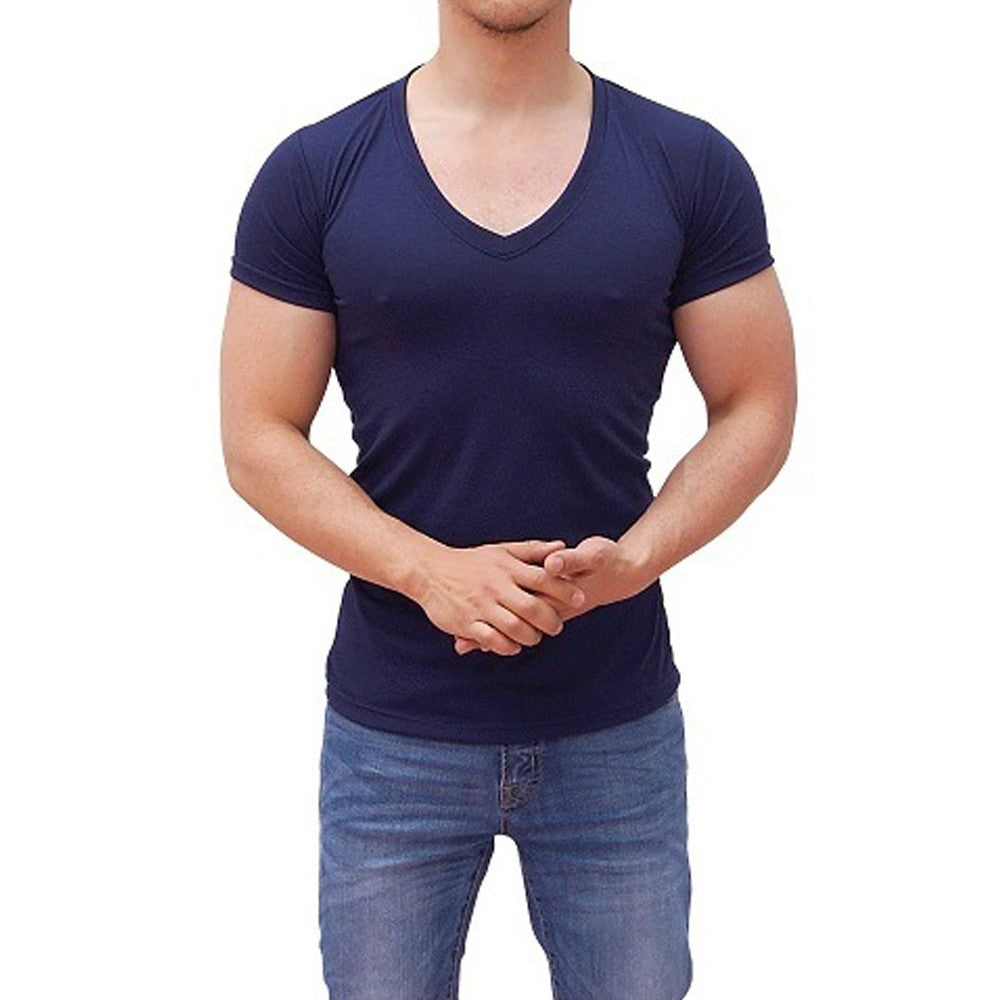 Playera Cuello V Profundo Azul Marino