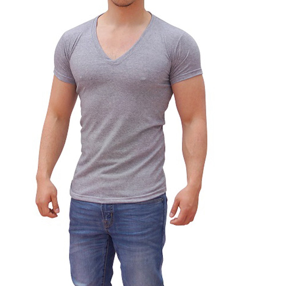 Playera Cuello V Profundo Gris Claro