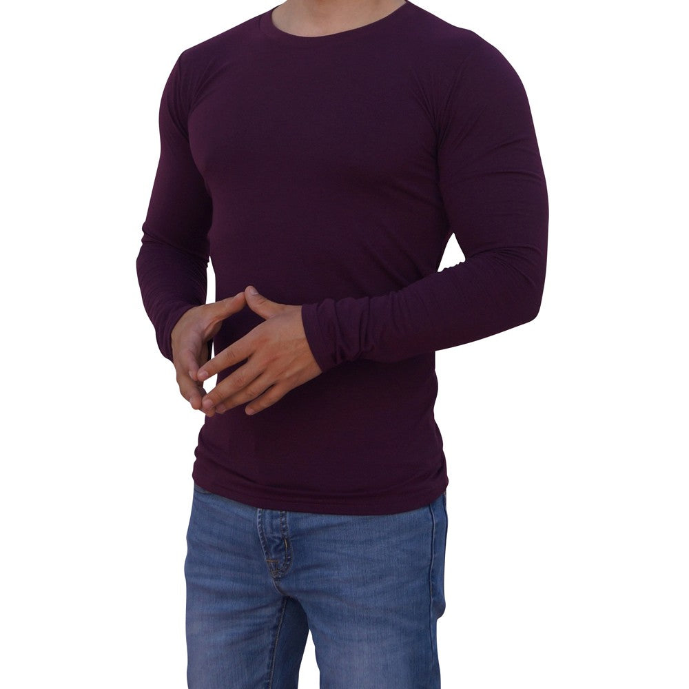 Purple Round Neck Long Sleeve T-shirt