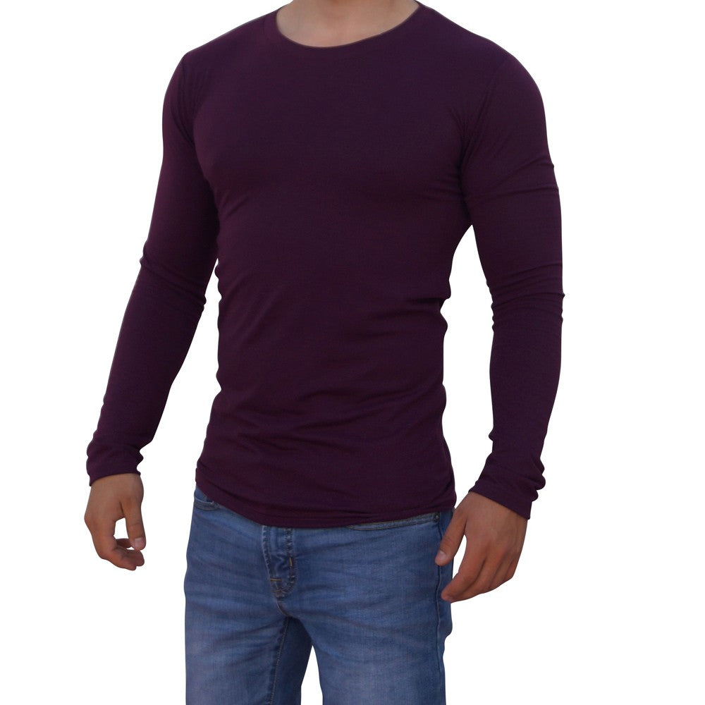 Purple Round Neck Long Sleeve T-shirt