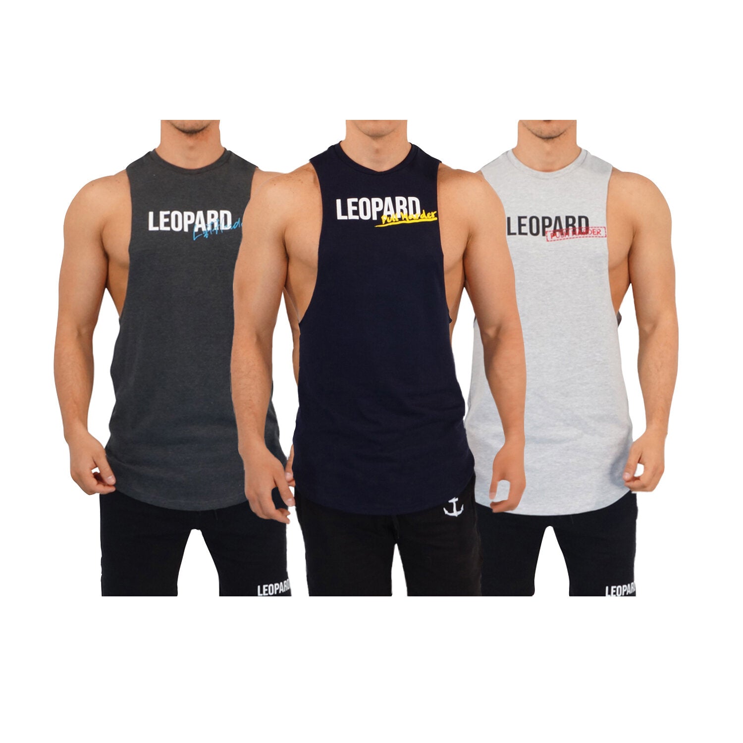 Gym Sleeveless Tee Harder 3 Pack Oxford Lift-Navy Pull-Gray Push