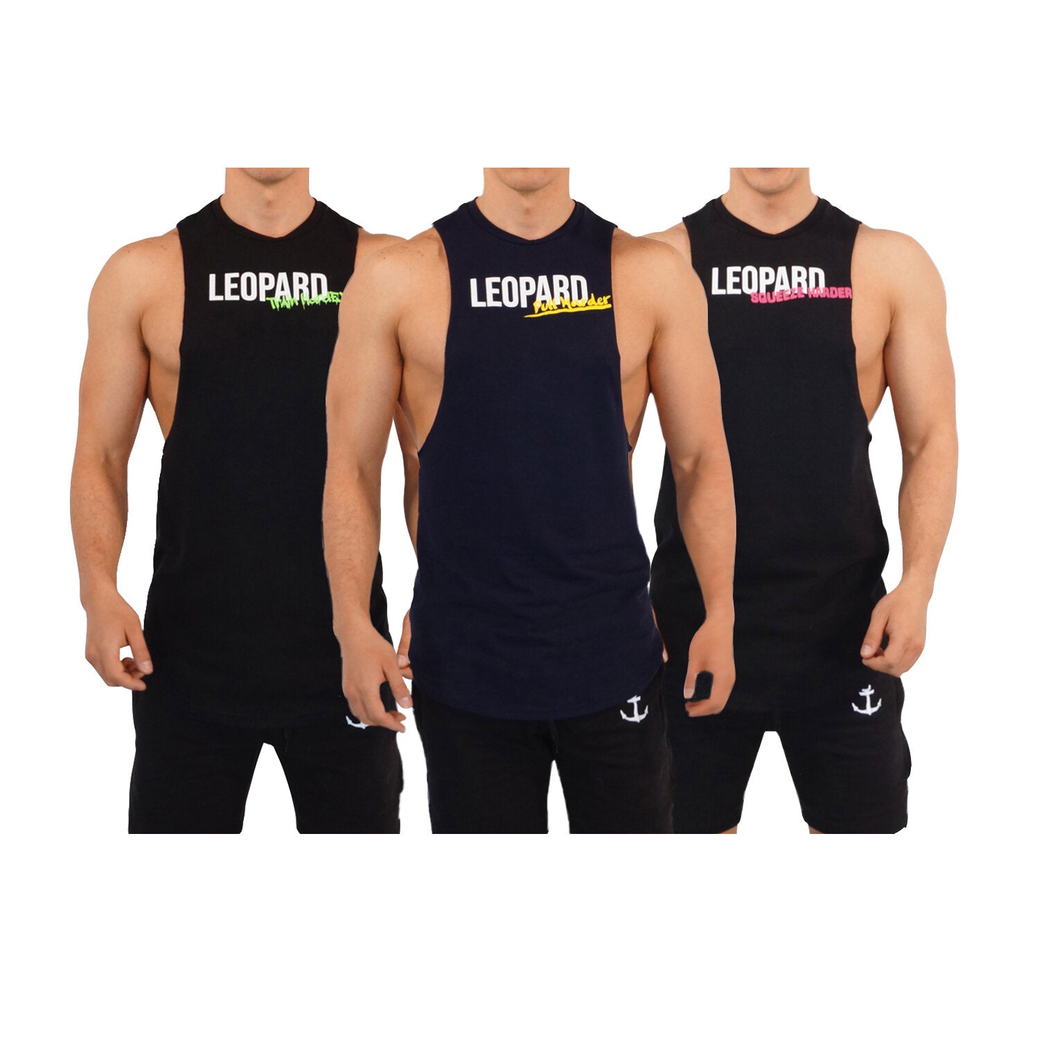 Gym Sleeveless Tee Harder 3 Pack Black Train-Navy Pull-Black Squeeze