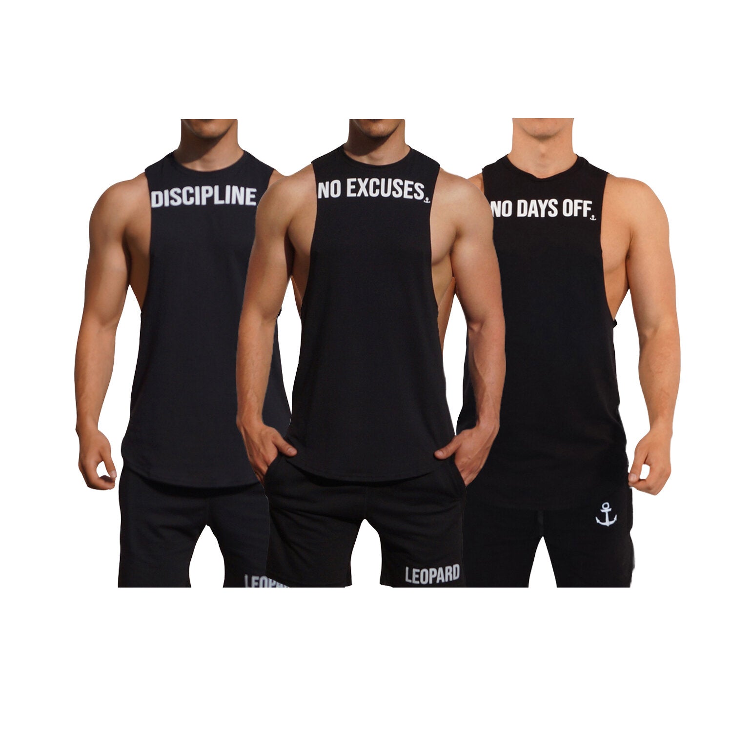 Gym Sleeveless Tee Mentality 3 Pack Negro Discipline-No Excuses-No Days