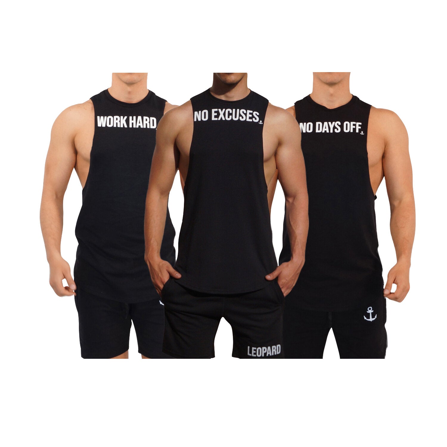Gym Sleeveless Tee Mentality 3 Pack Black Work Hard-No Excuses-No Days Off