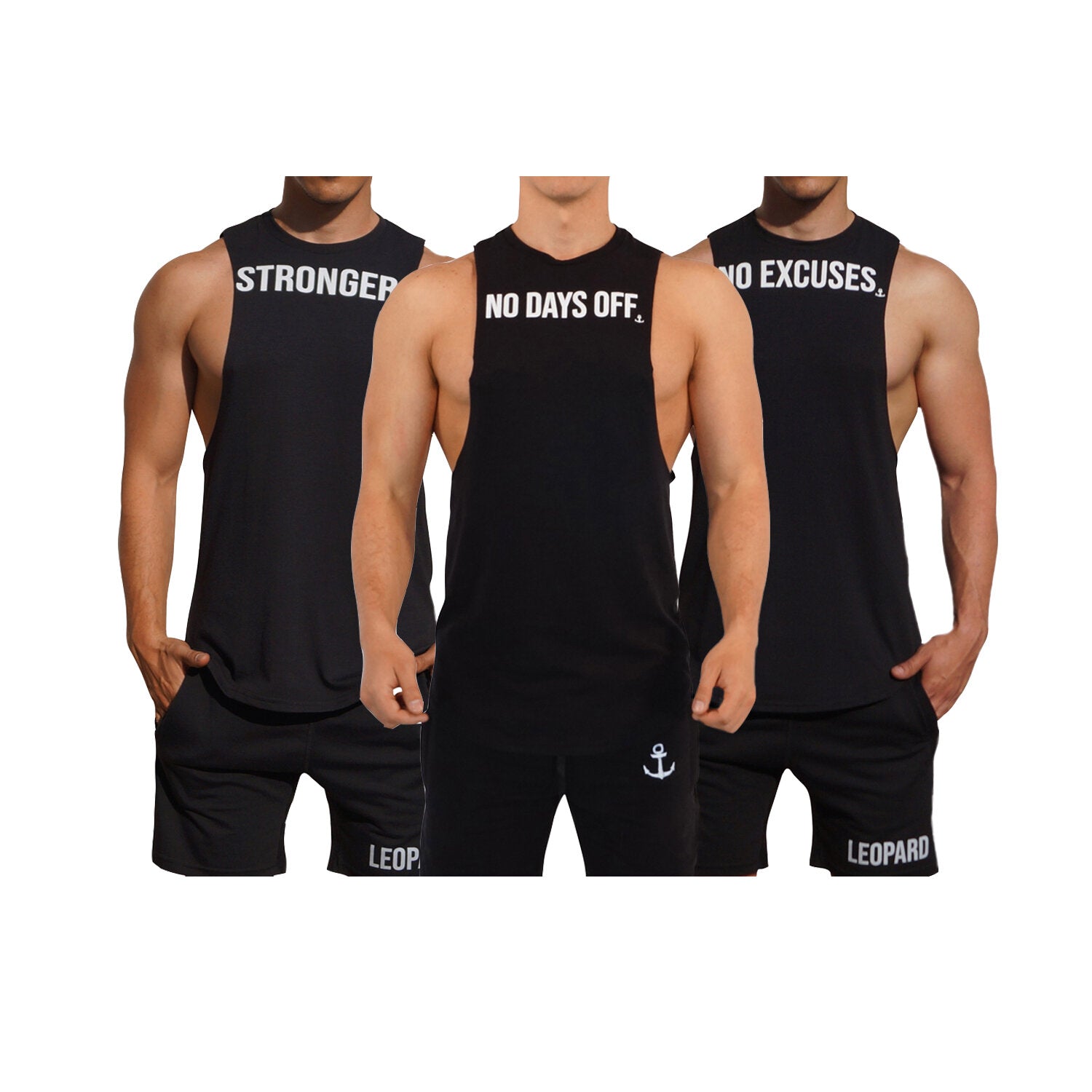 Gym Sleeveless Tee Mentality 3 Pack Black Stronger-No Days Off-No Excuses