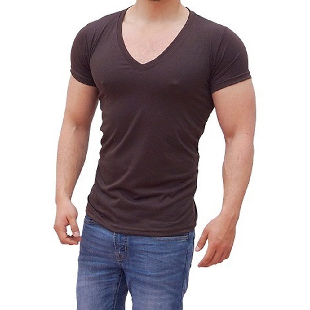 Playera Cuello V Profundo Cafe