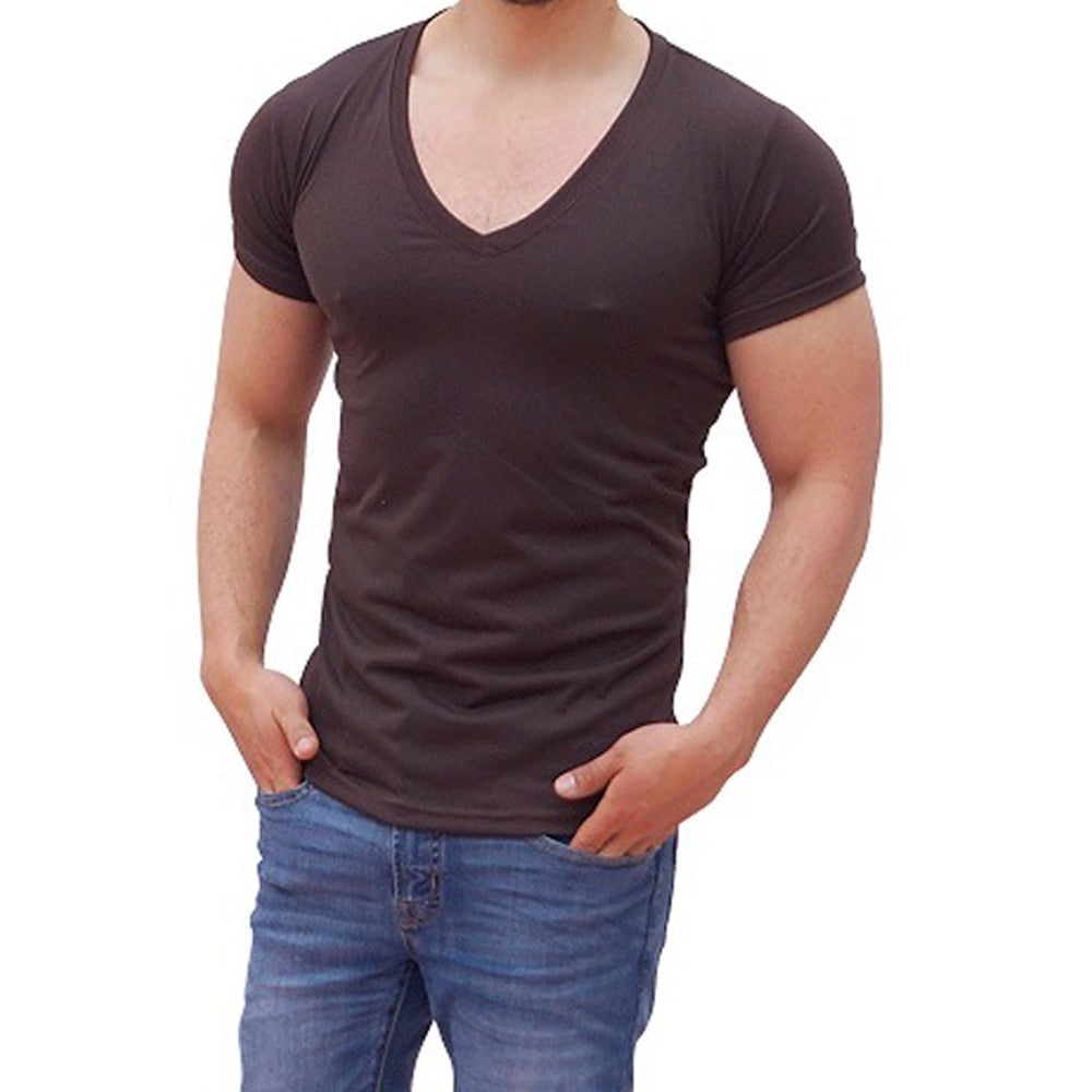 Playera Cuello V Profundo Cafe