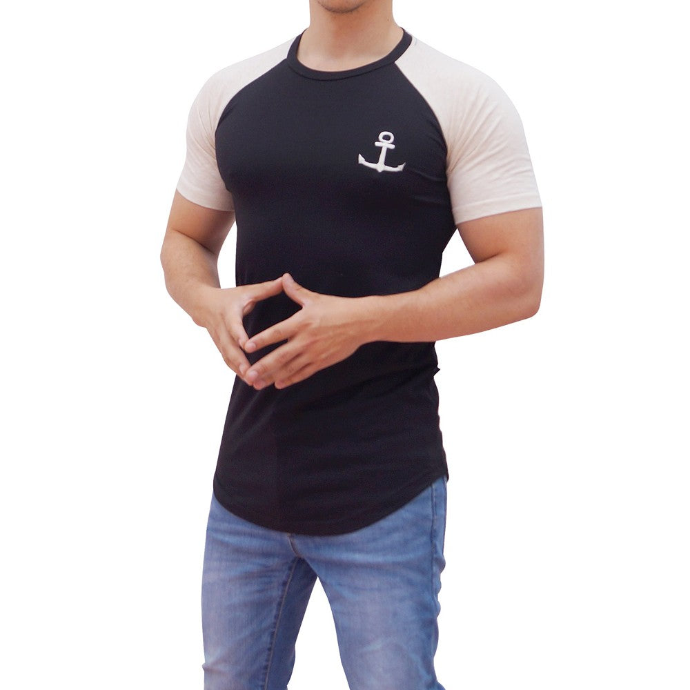 Black Short Sleeve Oatmeal Raglan T-shirt With Logo