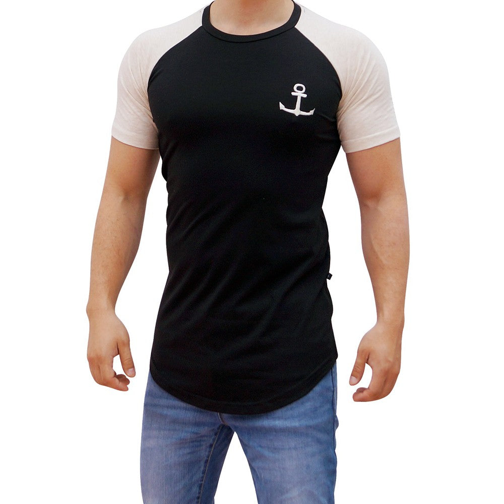 Black Short Sleeve Oatmeal Raglan T-shirt With Logo