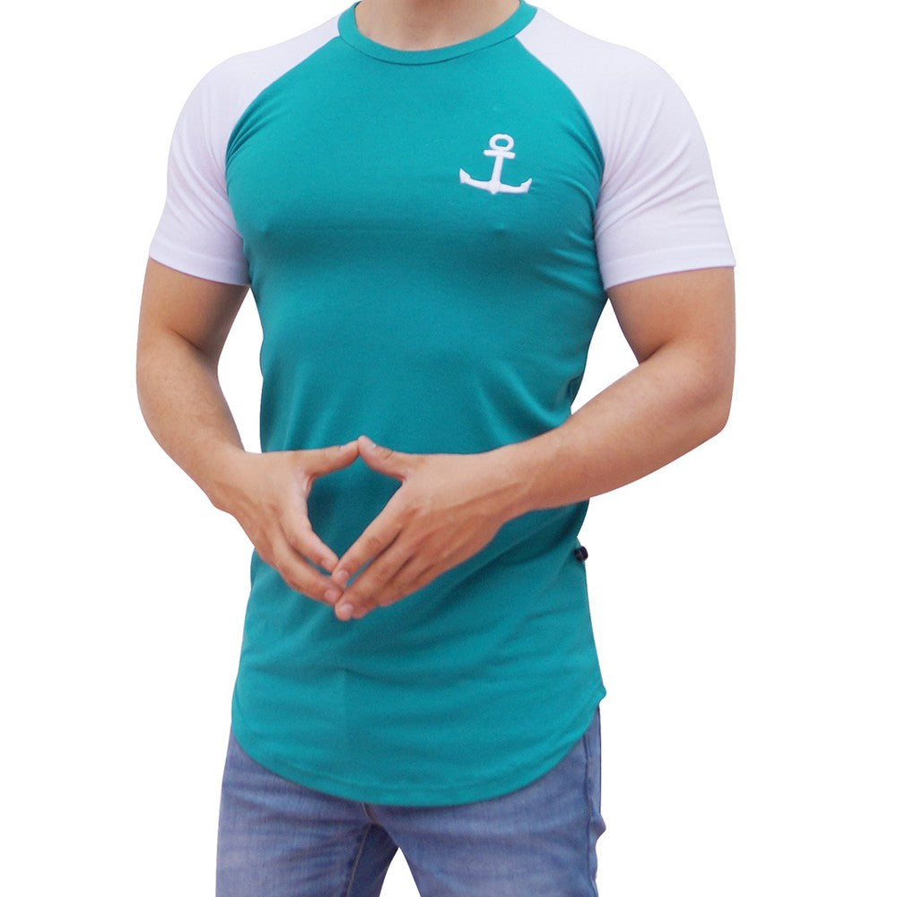 White Short Sleeve Water Green Raglan T-shirt With Logo