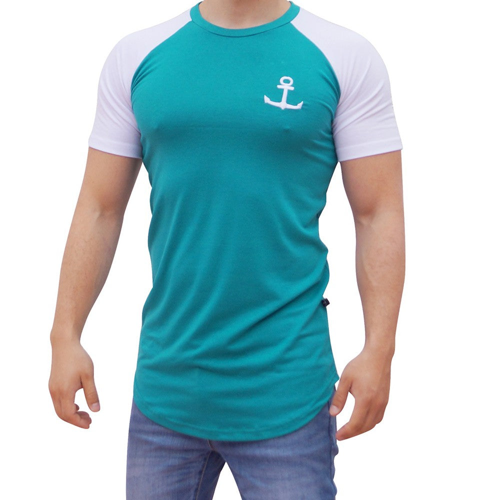 White Short Sleeve Water Green Raglan T-shirt With Logo