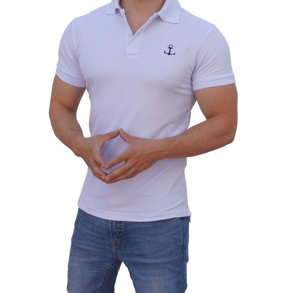White Polo Navy Logo White Short Sleeve