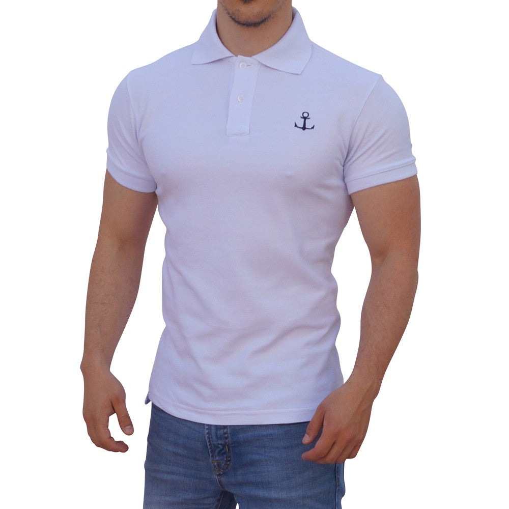 White Polo Navy Logo White Short Sleeve