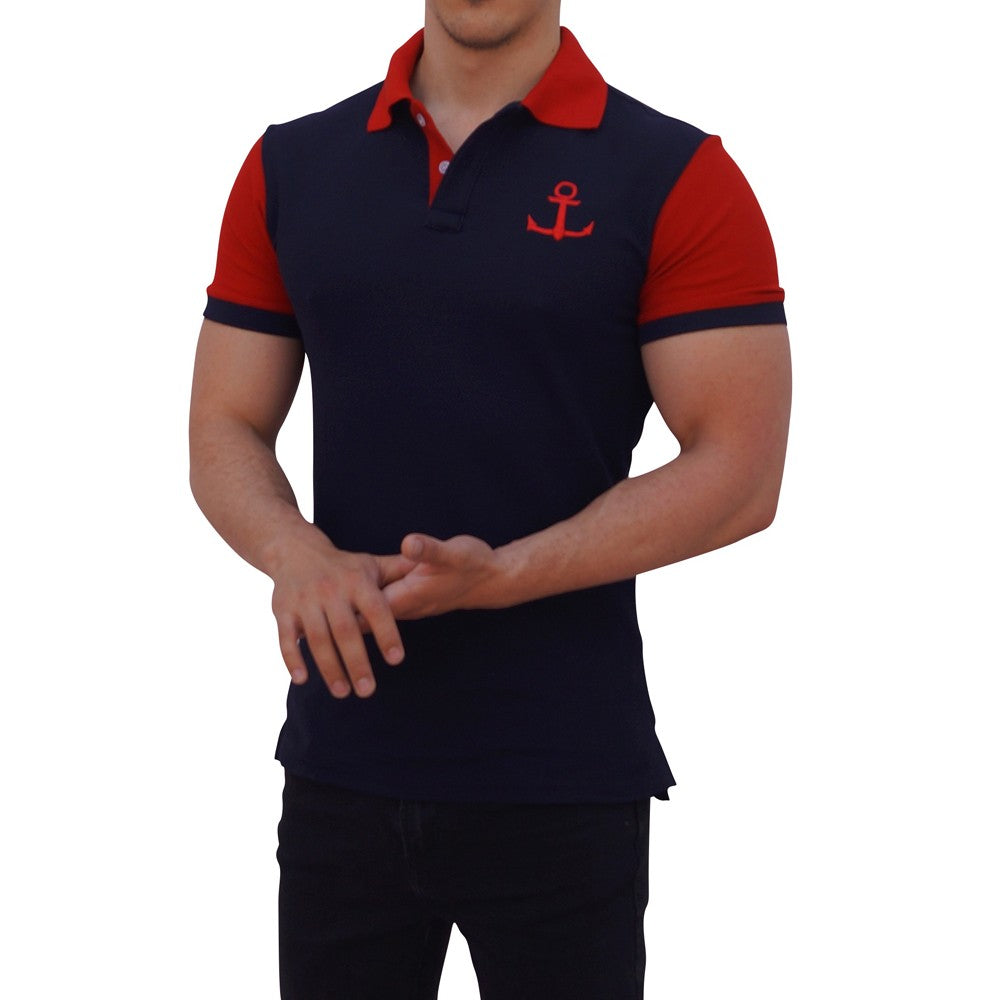 Navy Polo Shirt Red Logo Red Short Sleeve