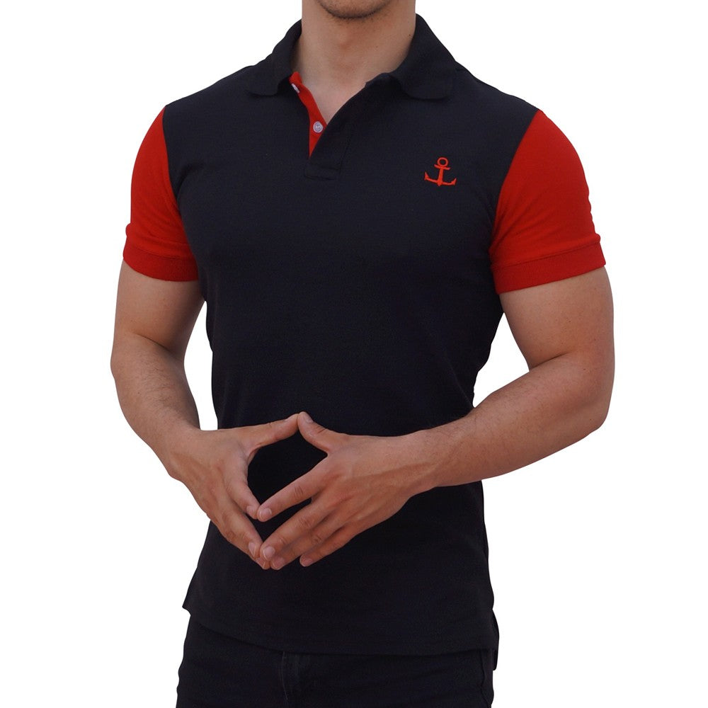 Playera Polo Negra Logo Rojo Manga Corta Roja