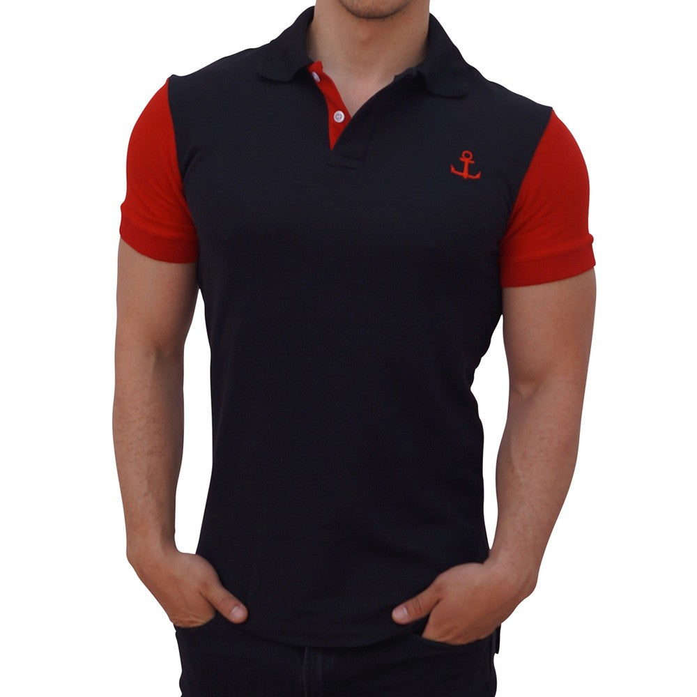 Playera Polo Negra Logo Rojo Manga Corta Roja