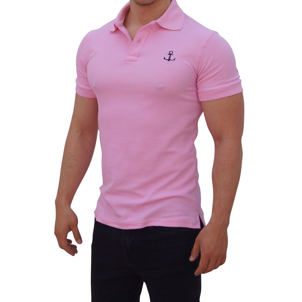 Playera Polo Rosa Pastel Logo Marino Manga Corta Rosa Pastel