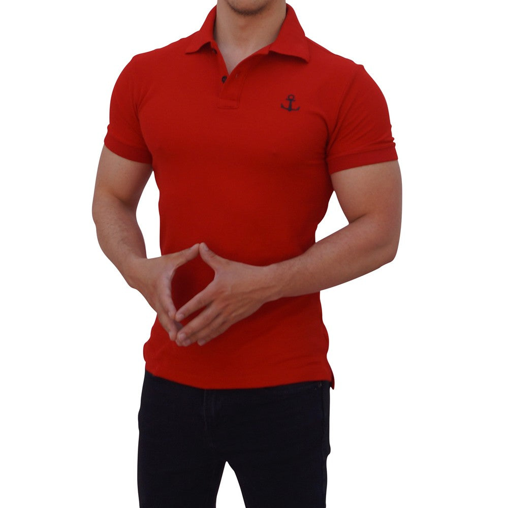 Playera Polo Roja Logo Negro Manga Corta Roja