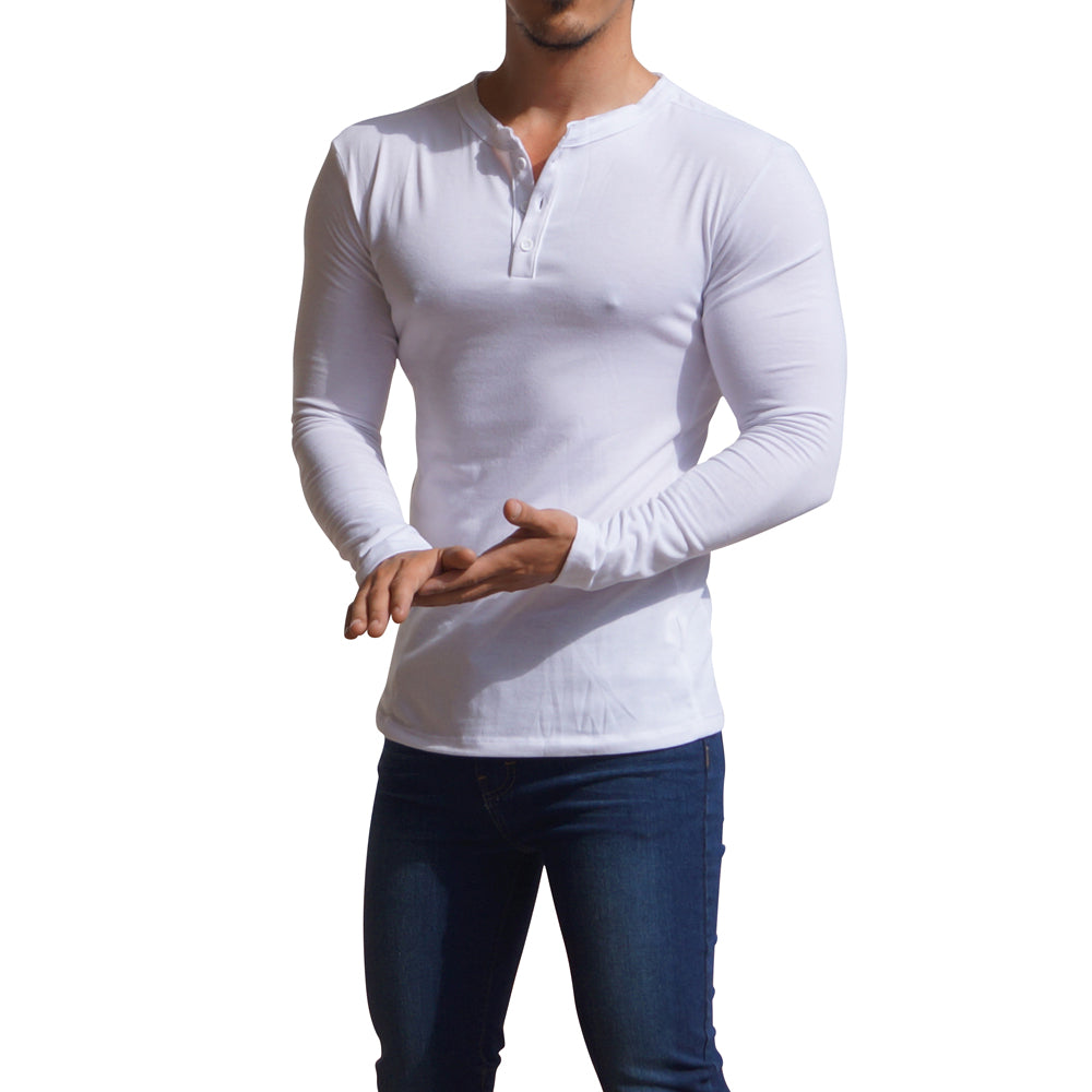 Playera Henley Manga Larga Blanco