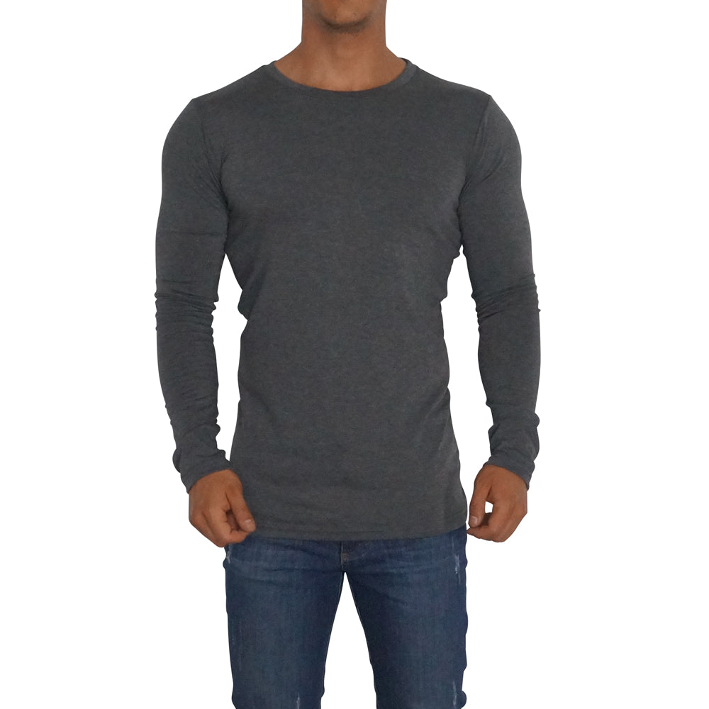 Playera Manga Larga Cuello Redondo Gris Oxford