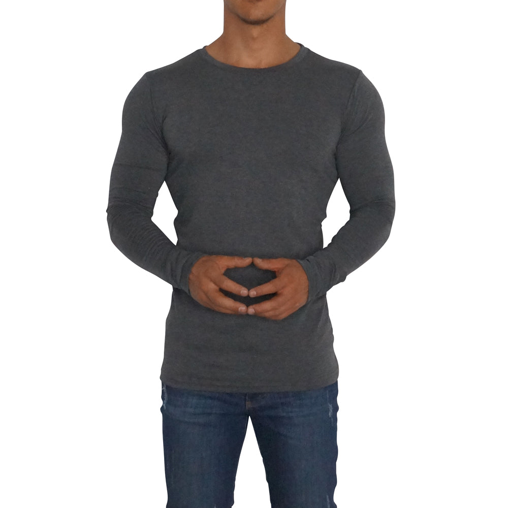 Playera Manga Larga Cuello Redondo Gris Oxford