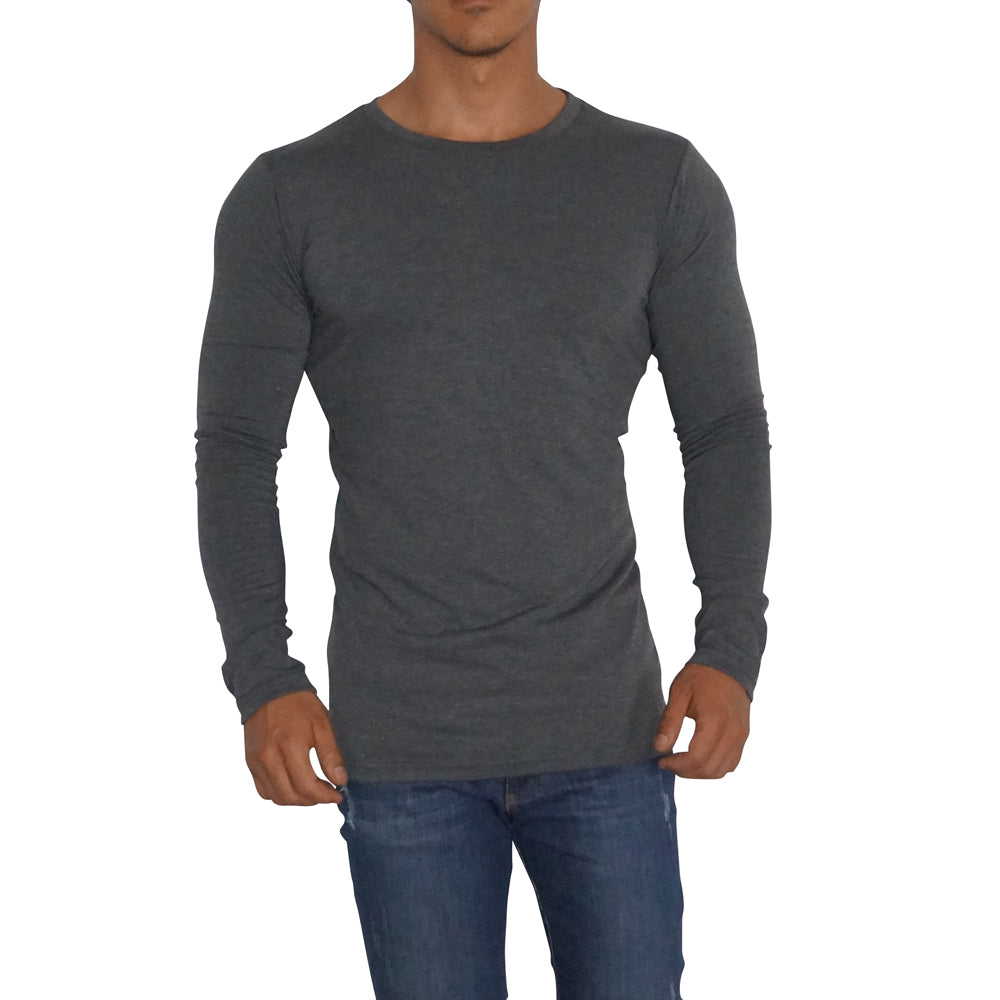 Playera Manga Larga Cuello Redondo Gris Oxford