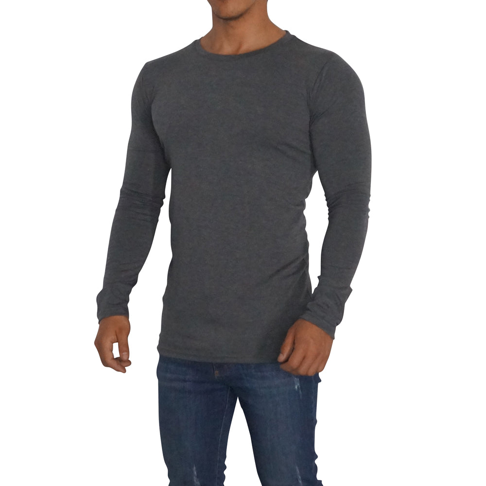 Playera Manga Larga Cuello Redondo Gris Oxford