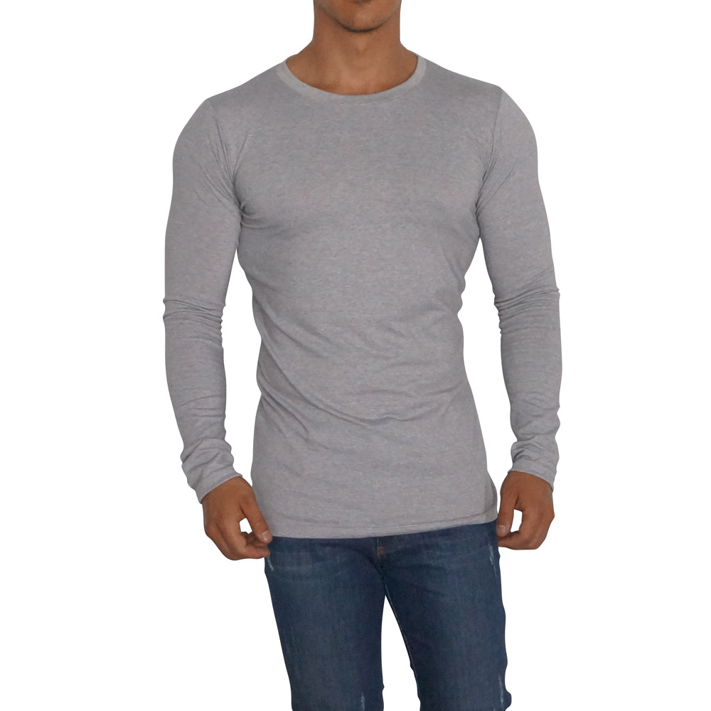 Playera Manga Larga Cuello Redondo Gris Claro