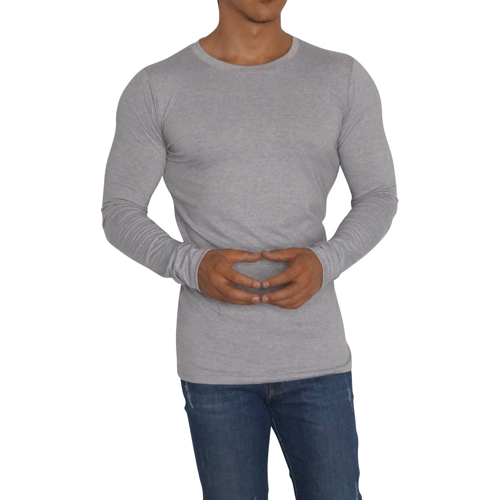 Playera Manga Larga Cuello Redondo Gris Claro