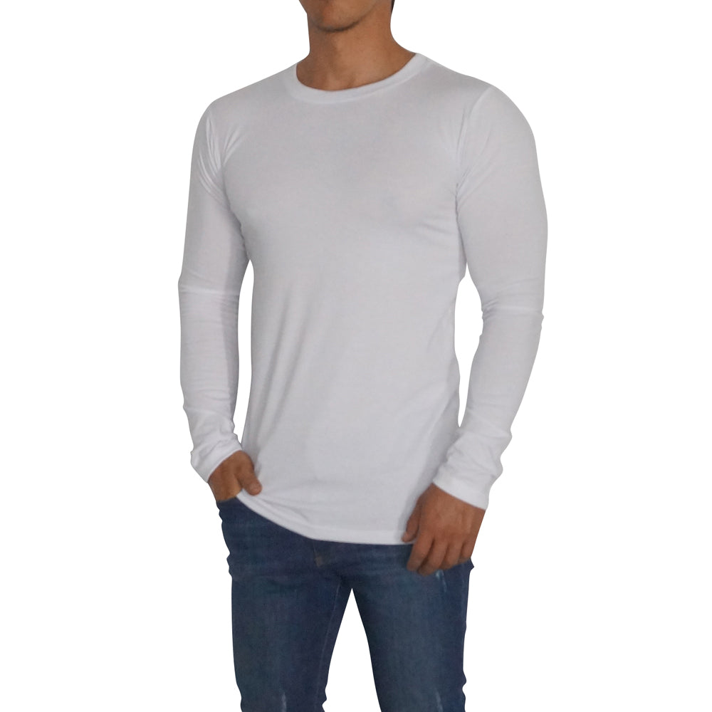 Playera Manga Larga Cuello Redondo Blanco