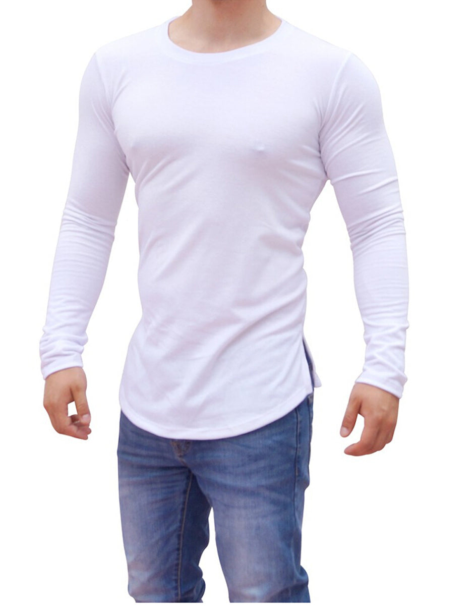 Playera Manga Larga Cuello Redondo Blanco Con Abertura